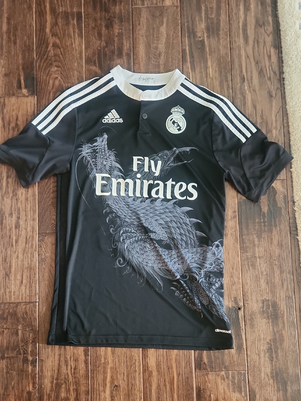 adidas Black & White Real Madrid Kids' Fly Emirates Soccer Jersey